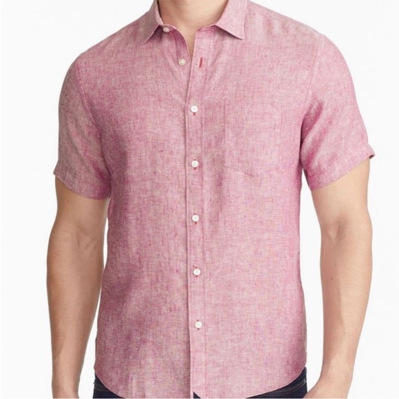 UntuckIt Wrinkle Resistant Short Sleeve Button Down Linen Shirt - Picture 1 of 7